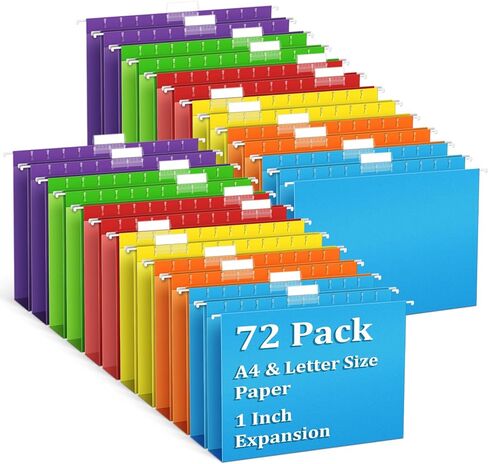 V-Opitos 6 Pack 1 Inch Expansion Hanging File Folders, Letter Size Hanging Folders with 1/5-Cut Adjustable Tab, Extra Capacity Hanging File Folders, Ideal School Classroom, Office Supplies in Kuwait