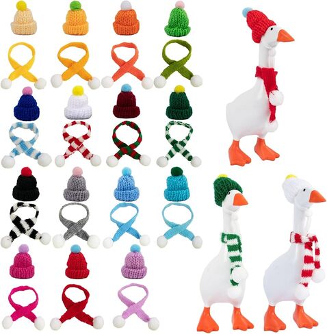 30 Pcs Desk Goose Outfits 7inch Mini Knitting Hats & Scarves Mini Goose Outfits Clothes Costume Adjustable Knit Hat in Kuwait
