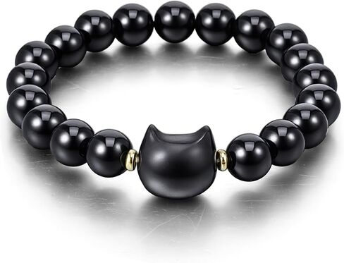 Crystal Cat Bracelet, Black Cat Beaded Bracelet for Women Men, Stretch Bracelets Jewelry Gifts for Good Luck Christmas in Saudi Arabia