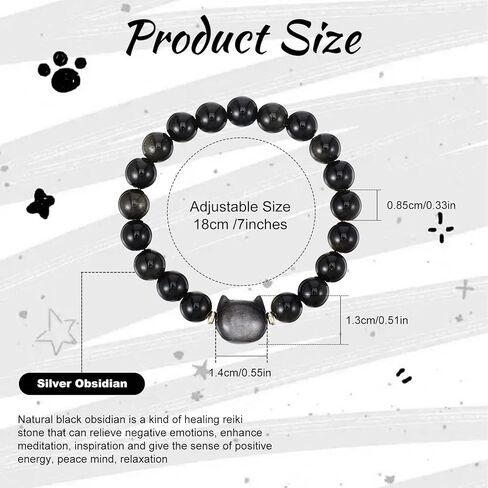 Crystal Cat Bracelet, Black Cat Beaded Bracelet for Women Men, Stretch Bracelets Jewelry Gifts for Good Luck Christmas in Saudi Arabia