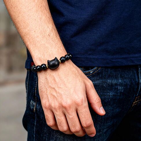 Crystal Cat Bracelet, Black Cat Beaded Bracelet for Women Men, Stretch Bracelets Jewelry Gifts for Good Luck Christmas in Saudi Arabia