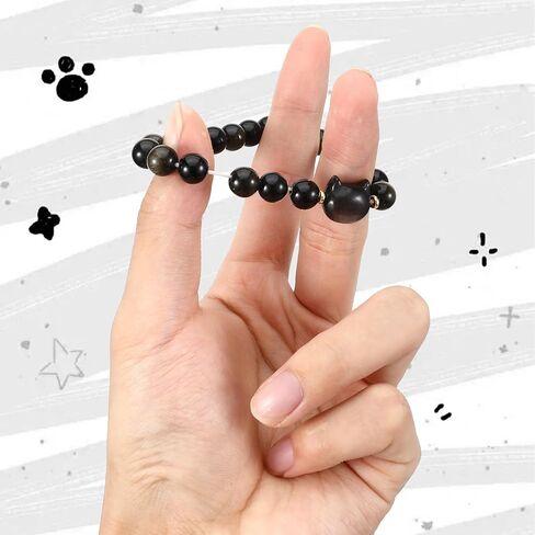 Crystal Cat Bracelet, Black Cat Beaded Bracelet for Women Men, Stretch Bracelets Jewelry Gifts for Good Luck Christmas in Saudi Arabia