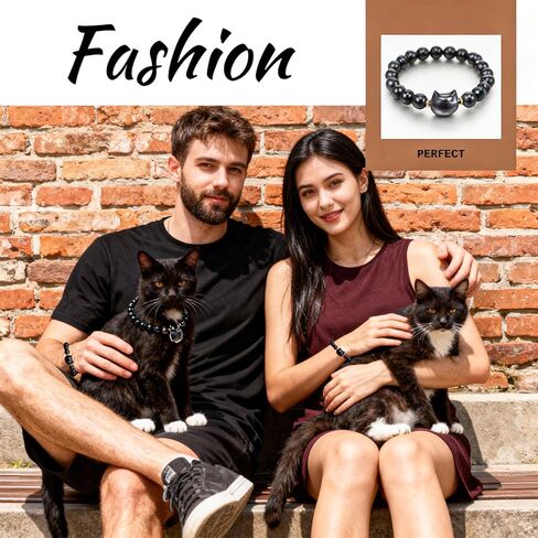 Crystal Cat Bracelet, Black Cat Beaded Bracelet for Women Men, Stretch Bracelets Jewelry Gifts for Good Luck Christmas in Saudi Arabia