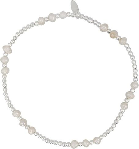 Silverly Sterling Silver Genuine Pearl Bracelet - 925 Silver Stacking Stretch Design - Ball Beaded Bracelets for Women - Cute June Birthstone Jewelry Gift - Freshwater Pearls in Saudi Arabia