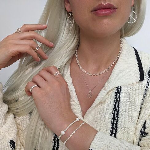 Silverly Sterling Silver Genuine Pearl Bracelet - 925 Silver Stacking Stretch Design - Ball Beaded Bracelets for Women - Cute June Birthstone Jewelry Gift - Freshwater Pearls in Saudi Arabia