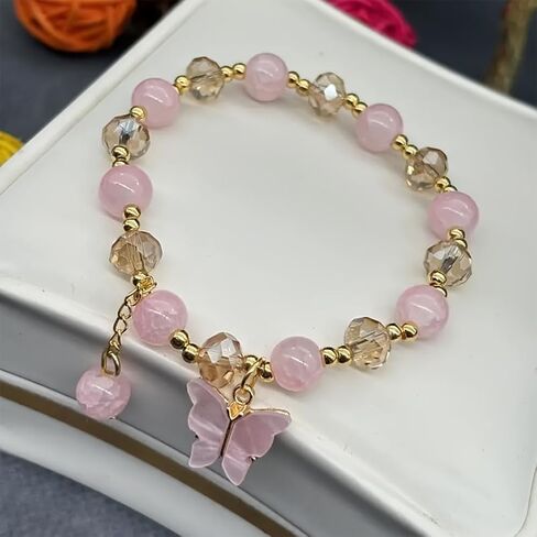 Butterfly Crystal Glass Bracelet for Women Cute Charm Crystal Beaded Stretch Bracelets Fashion Jewelry Gifts in Saudi Arabia