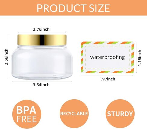 24 عبوة من الحاويات البلاستيكية سعة 8 أونصة مع أغطية وملصق مقاوم للماء خالٍ من مادة BPA - حاويات مستحضرات تجميل شفافة قابلة لإعادة الملء لزبدة الجسم ومقشر السكر والكريم واللوشن والحلوى وملح الاستحمام (ذهبي، 8 أونصة) in Kuwait