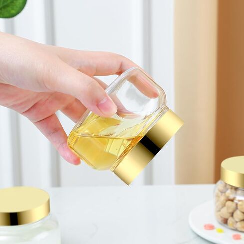 24 عبوة من الحاويات البلاستيكية سعة 8 أونصة مع أغطية وملصق مقاوم للماء خالٍ من مادة BPA - حاويات مستحضرات تجميل شفافة قابلة لإعادة الملء لزبدة الجسم ومقشر السكر والكريم واللوشن والحلوى وملح الاستحمام (ذهبي، 8 أونصة) in Kuwait