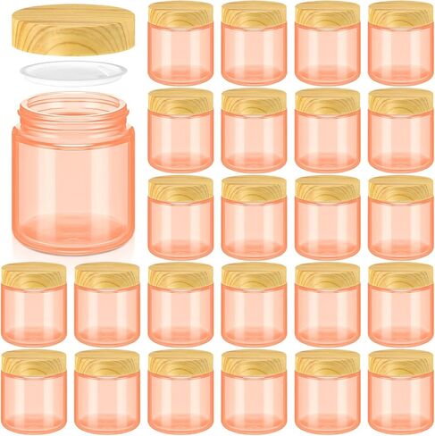 Norme 24 Pcs 4oz Glass Jars with Lids Empty Small Glass Containers and Inner Liners Reusable Cosmetic Jars Round Airtight Bottles with Plastic Woodgrain Lids(Frosted Style,Translucent) in Saudi Arabia