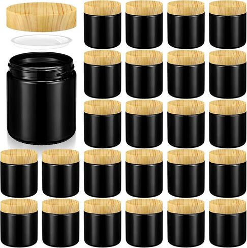 Norme 24 Pcs 4oz Glass Jars with Lids Empty Small Glass Containers and Inner Liners Reusable Cosmetic Jars Round Airtight Bottles with Plastic Woodgrain Lids(Frosted Style,Translucent) in Saudi Arabia