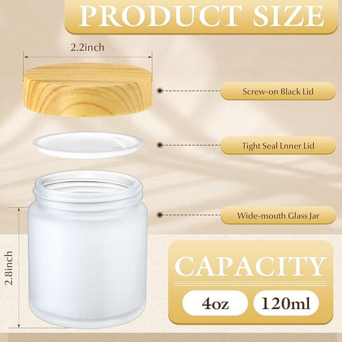 Norme 24 Pcs 4oz Glass Jars with Lids Empty Small Glass Containers and Inner Liners Reusable Cosmetic Jars Round Airtight Bottles with Plastic Woodgrain Lids(Frosted Style,Translucent) in Saudi Arabia