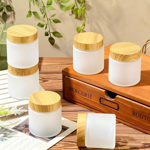 Norme 24 Pcs 4oz Glass Jars with Lids Empty Small Glass Containers and Inner Liners Reusable Cosmetic Jars Round Airtight Bottles with Plastic Woodgrain Lids(Frosted Style,Translucent) in Saudi Arabia