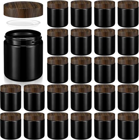Norme 24 Pcs 4oz Glass Jars with Lids Empty Small Glass Containers and Inner Liners Reusable Cosmetic Jars Round Airtight Bottles with Plastic Woodgrain Lids(Frosted Style,Translucent) in Saudi Arabia