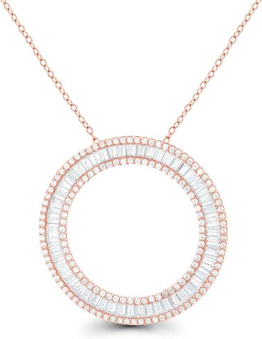 Sterling Silver or Gold Plated Round Pave Cubic Zirconia Baguette Cut Open Circle Necklace, 16" + 2" Extender in Saudi Arabia
