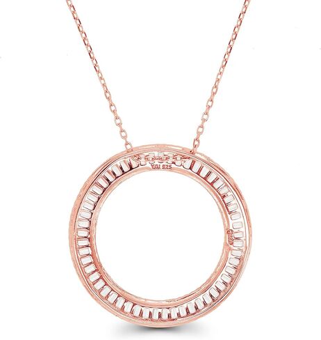 Sterling Silver or Gold Plated Round Pave Cubic Zirconia Baguette Cut Open Circle Necklace, 16" + 2" Extender in Saudi Arabia