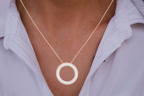 Sterling Silver or Gold Plated Round Pave Cubic Zirconia Baguette Cut Open Circle Necklace, 16" + 2" Extender in Saudi Arabia