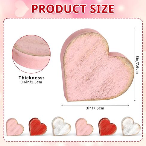 COCHIE Wooden Valentine's Day Hearts Decorations Indoor, Wood Heart Blocks Tiered Tray Decor Set of 6, Red Pink White Valentine Decoration for Home Party Office Shelf Mantle (Vintage) in Saudi Arabia