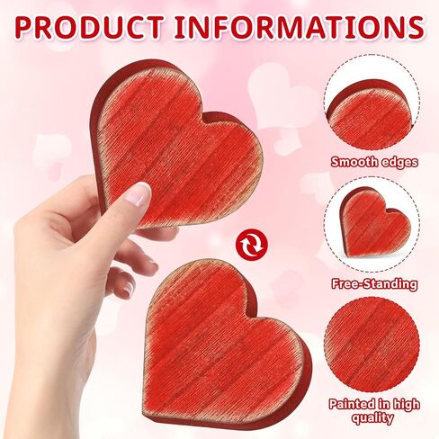 COCHIE Wooden Valentine's Day Hearts Decorations Indoor, Wood Heart Blocks Tiered Tray Decor Set of 6, Red Pink White Valentine Decoration for Home Party Office Shelf Mantle (Vintage) in Saudi Arabia