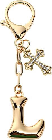 Bubble Initial Keychain with Cross - Gold Letter Bag Charms for Women, Cute Purse Charms & Handbag Accessories in Saudi Arabia