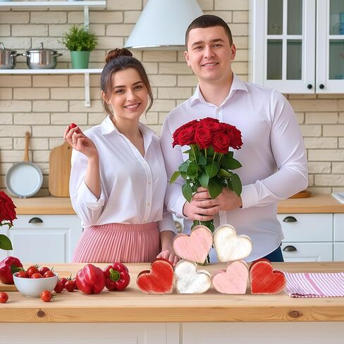 COCHIE Wooden Valentine's Day Hearts Decorations Indoor, Wood Heart Blocks Tiered Tray Decor Set of 6, Red Pink White Valentine Decoration for Home Party Office Shelf Mantle (Vintage) in Saudi Arabia
