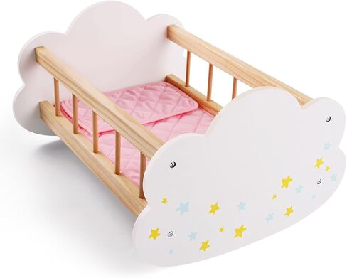 BABESIDE Wooden Baby Doll Bed for 12-16 Inches Dolls, Rocking Baby Doll Crib, Baby Doll Sleep Cradle, Baby Doll Accessories Furniture fit Newborn Dolls Boys&Girls in Saudi Arabia