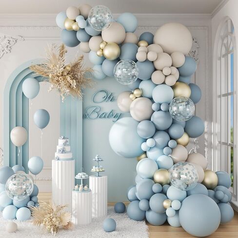 141pcs Dusty Blue Balloons, Dusty Blue Balloon Arch Kit with White Sand Balloons for Gender Reveal Baby Shower Birthday Party Decorations in Saudi Arabia
