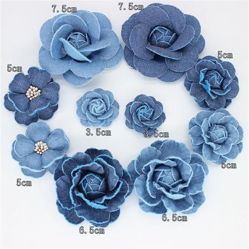 Dreuyet 10 PCS Denim Fabric Flower Brooch Pins with Hair Clips Denim Ribbon Fabric Camellia Flowers Corsage Pin Clip Sweater Coat Dress Suit Backpack Clothes Accessories in Saudi Arabia