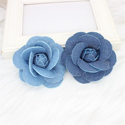 Dreuyet 10 PCS Denim Fabric Flower Brooch Pins with Hair Clips Denim Ribbon Fabric Camellia Flowers Corsage Pin Clip Sweater Coat Dress Suit Backpack Clothes Accessories in Saudi Arabia
