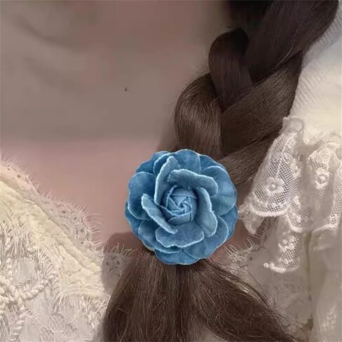 Dreuyet 10 PCS Denim Fabric Flower Brooch Pins with Hair Clips Denim Ribbon Fabric Camellia Flowers Corsage Pin Clip Sweater Coat Dress Suit Backpack Clothes Accessories in Saudi Arabia
