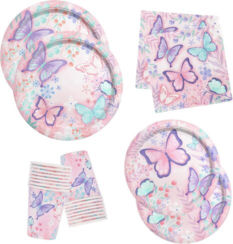 Gatherfun Iridescent Party Supplies - لوحات ورقية يمكن التخلص منها ، أكواب ومناديل ، مثالية لعيد الميلاد والأحداث ذات الطابع حورية البحر وتزيين حفل زفاف - يخدم 16 in Kuwait