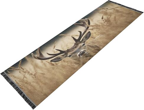 YETTASBIN Deer Runner Rug 2' X 6', Anti Fatigue Large Floor Mat Soft Absorbent Washable Linen Area Rug with Non-Slip Rubber Back for Entryway, Bedroom, Hallway, Kitchen in Kuwait