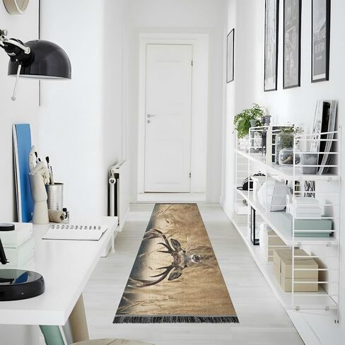 YETTASBIN Deer Runner Rug 2' X 6', Anti Fatigue Large Floor Mat Soft Absorbent Washable Linen Area Rug with Non-Slip Rubber Back for Entryway, Bedroom, Hallway, Kitchen in Kuwait