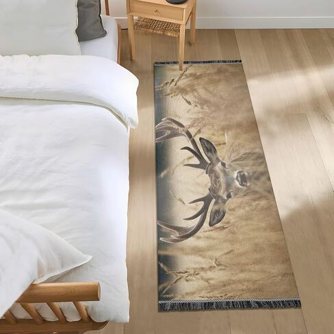 YETTASBIN Deer Runner Rug 2' X 6', Anti Fatigue Large Floor Mat Soft Absorbent Washable Linen Area Rug with Non-Slip Rubber Back for Entryway, Bedroom, Hallway, Kitchen in Kuwait