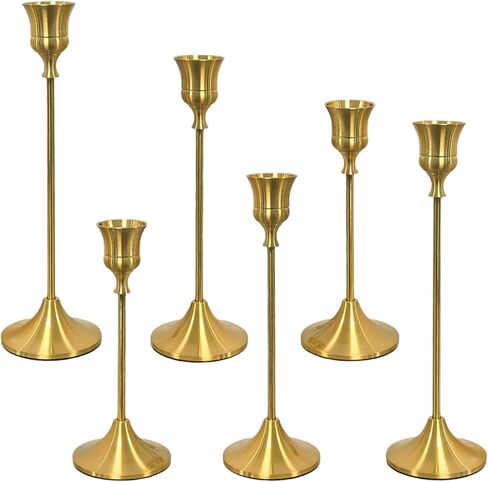Set of 6 Gold Candle Holders with Wavy Heights - Elegant Vintage Metal Candle Sticks for Wedding, Dining Table Centerpiece, Ideal Gift for Home Decor in Saudi Arabia