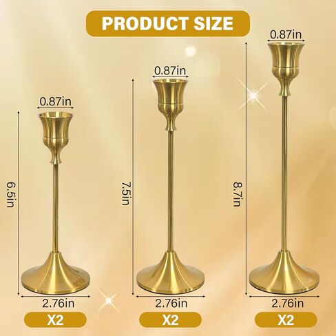 Set of 6 Gold Candle Holders with Wavy Heights - Elegant Vintage Metal Candle Sticks for Wedding, Dining Table Centerpiece, Ideal Gift for Home Decor in Saudi Arabia