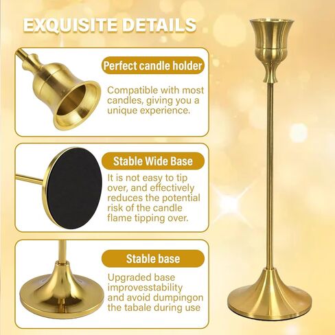 Set of 6 Gold Candle Holders with Wavy Heights - Elegant Vintage Metal Candle Sticks for Wedding, Dining Table Centerpiece, Ideal Gift for Home Decor in Saudi Arabia