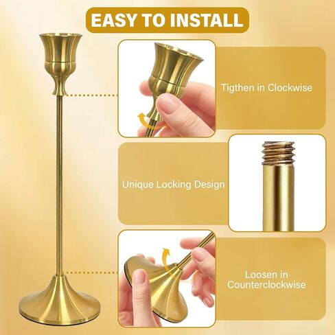 Set of 6 Gold Candle Holders with Wavy Heights - Elegant Vintage Metal Candle Sticks for Wedding, Dining Table Centerpiece, Ideal Gift for Home Decor in Saudi Arabia