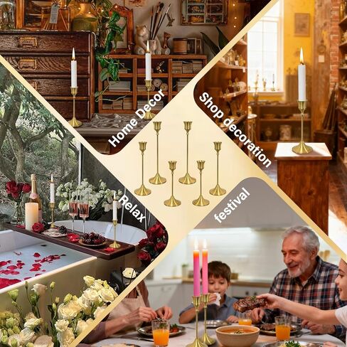 Set of 6 Gold Candle Holders with Wavy Heights - Elegant Vintage Metal Candle Sticks for Wedding, Dining Table Centerpiece, Ideal Gift for Home Decor in Saudi Arabia