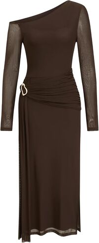 CIDER One Shoulder Long Sleeve Midi Dress Women's Elegant Sheer Bodycon Party Dress in Kuwait