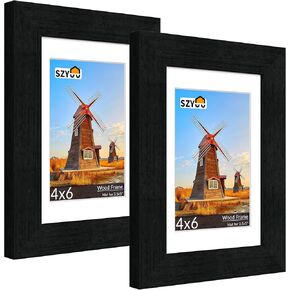 8x10 Picture Frame Set of 2 - Wood Frame with Real Glass, Display 5x7 with Mat or 8x10 without Mat, Photo Frame for Wall or Tabletop Display (Matte Black) in Saudi Arabia