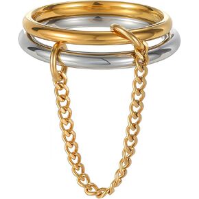 Two Tone Stackable Rings for Women Non Tarnish Gold Silver Stainless Steel Double Rings with Chain Dainty Link Stacking Statement Ring in Saudi Arabia