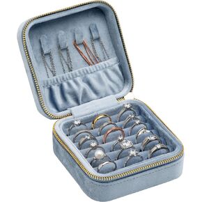 صينية عرض منظم مجوهرات مخملية متعددة المربعات مع سحاب حولها، حافظة حامل أقراط لحفلات الزفاف وأعياد الميلاد وعيد الحب (أزرق محيطي فاتح) in Kuwait