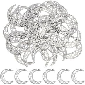 GORGECRAFT 30PCS 2.81 Inch Hollow Out Silver Metal Moon Rustic Silver Moon for Crafts Iron Ornament Christmas Tree Decoration for Hanging Wall Holiday Wreath Wedding Party Project Handmade in Saudi Arabia