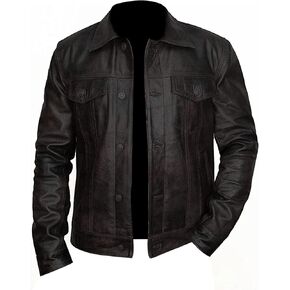 Men's Brown Trucker Vintage Motorcycle Western Biker Slim Fit Genuine Leather Trucker Jacket in Saudi Arabia