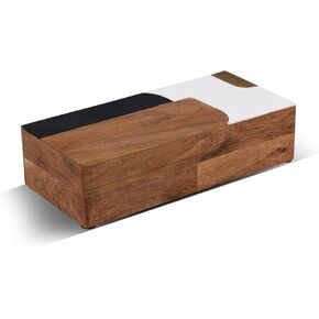 صندوق تخزين ديكور منزلي للحرف اليدوية - مرصع بالراتنج باللونين الأبيض والأسود - صندوق منظم تذكاري للمجوهرات - 10x6x2.5 in Kuwait