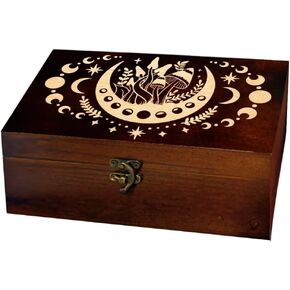 arricraft 1 Pc Wooden Memorial Storage Box, Sun Moon Phase Carved Pattern Rectangle Pine Tarot Box for Anniversary Jewelry Board Storage (9.45x5.51x3.54 Inch) in Saudi Arabia