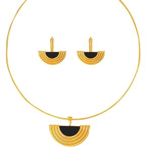 Gold Jewelry Set for Women, Dainty 18K Gold Plated Fan/Flower/OT Choker Necklace and Drop Earrings, Trendy Earrings and Necklace Set Jewelry Gift for Women in Saudi Arabia