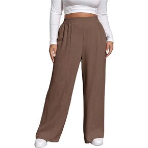 Women's Plus Size Pleated Front Casual Pants Elastic Waisted Wide Leg Trousers Work Pants in Kuwait