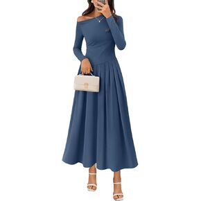 MEROKEETY Women's Fall Long Sleeve Wedding Guest Dresses 2025 One Shoulder Elegant Formal Pleated Midi Maxi Dress in Saudi Arabia