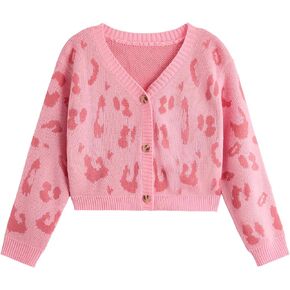 SHENHE Girl's Bow Button Down Knitted Cardigan V Neck Loose Cute Crop Sweater Outwear in Kuwait
